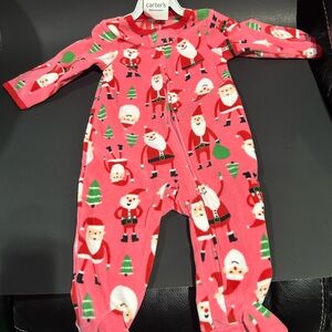 Carter's Festive Santa Print Pink Footie